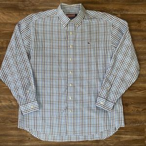 Men’s Vineyard Vines Whale Blue White Plaid Button Down Casual Dress Shirt XL